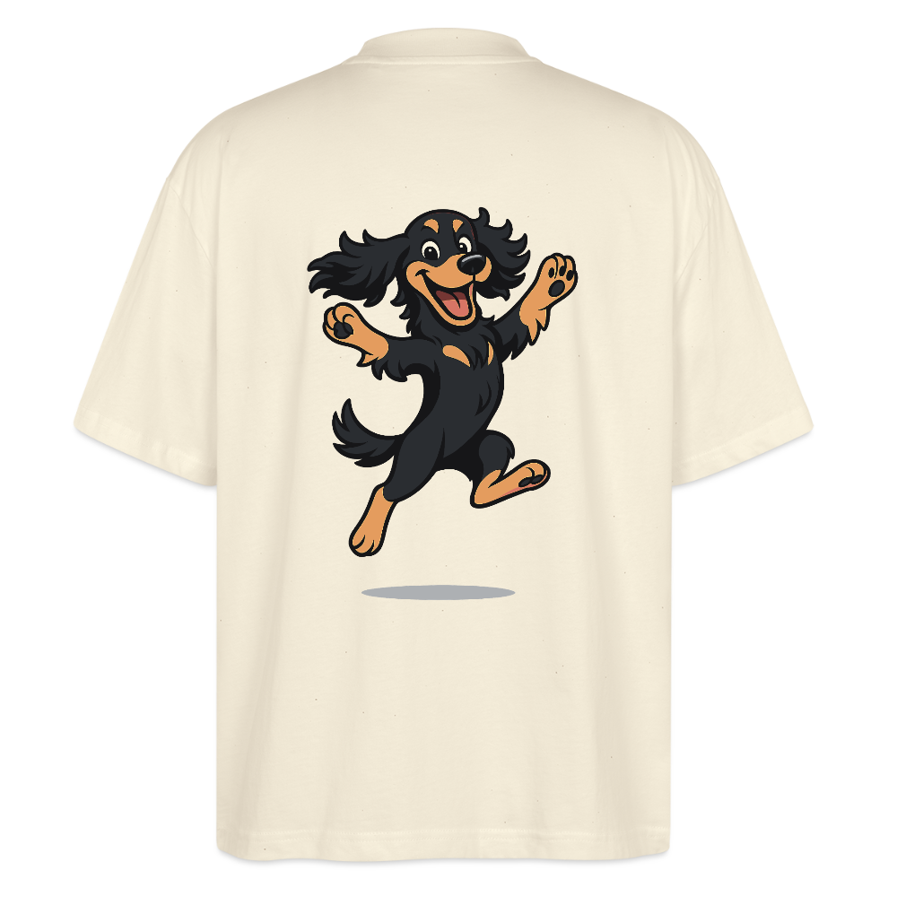 Cocker Spaniel Oversized - fröhlicher hüpfender Cartoon  – lustiges Hundemotiv voller Freude, Geschenkidee für Hundeliebhaber und Tierfreunde - Weißgrau