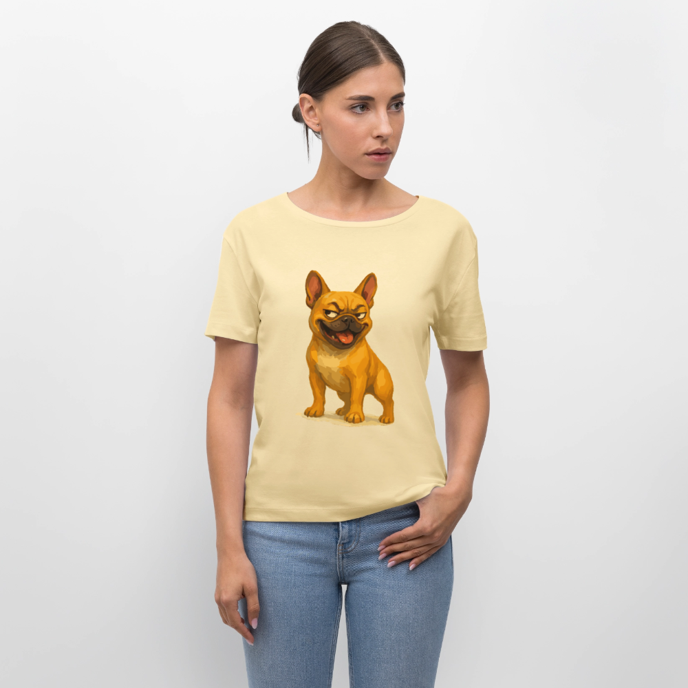 Französische Bulldogge Shirt - Frecher Cartoon mit verschmitztem Grinsen – Humorvolles Hunde Motiv für Tierfreunde und Geschenkideen - Creme