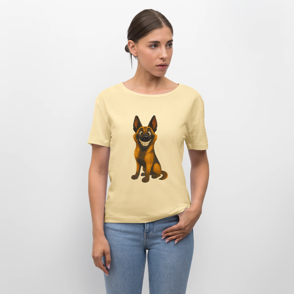 Malinois Shirt Grinsender Cartoon – lustiger Belgischer Schäferhund im gemalten Stil als humorvolles Hunde Motiv für Hundeliebhaber - Creme