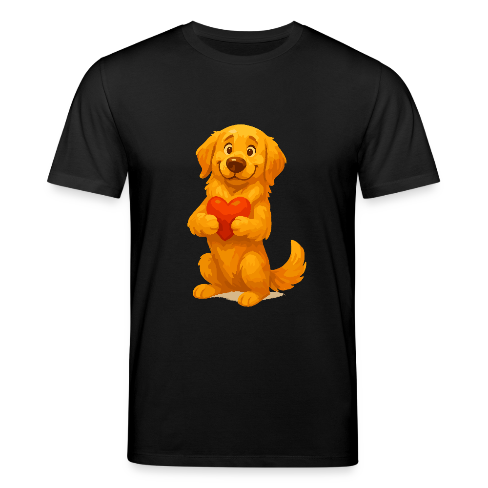 Golden Retriever T-Shirt mit Herz – süßer Cartoon Hund, liebevolles Motiv für Hundeliebhaber, Valentinstag oder besondere Geschenkideen - Schwarz