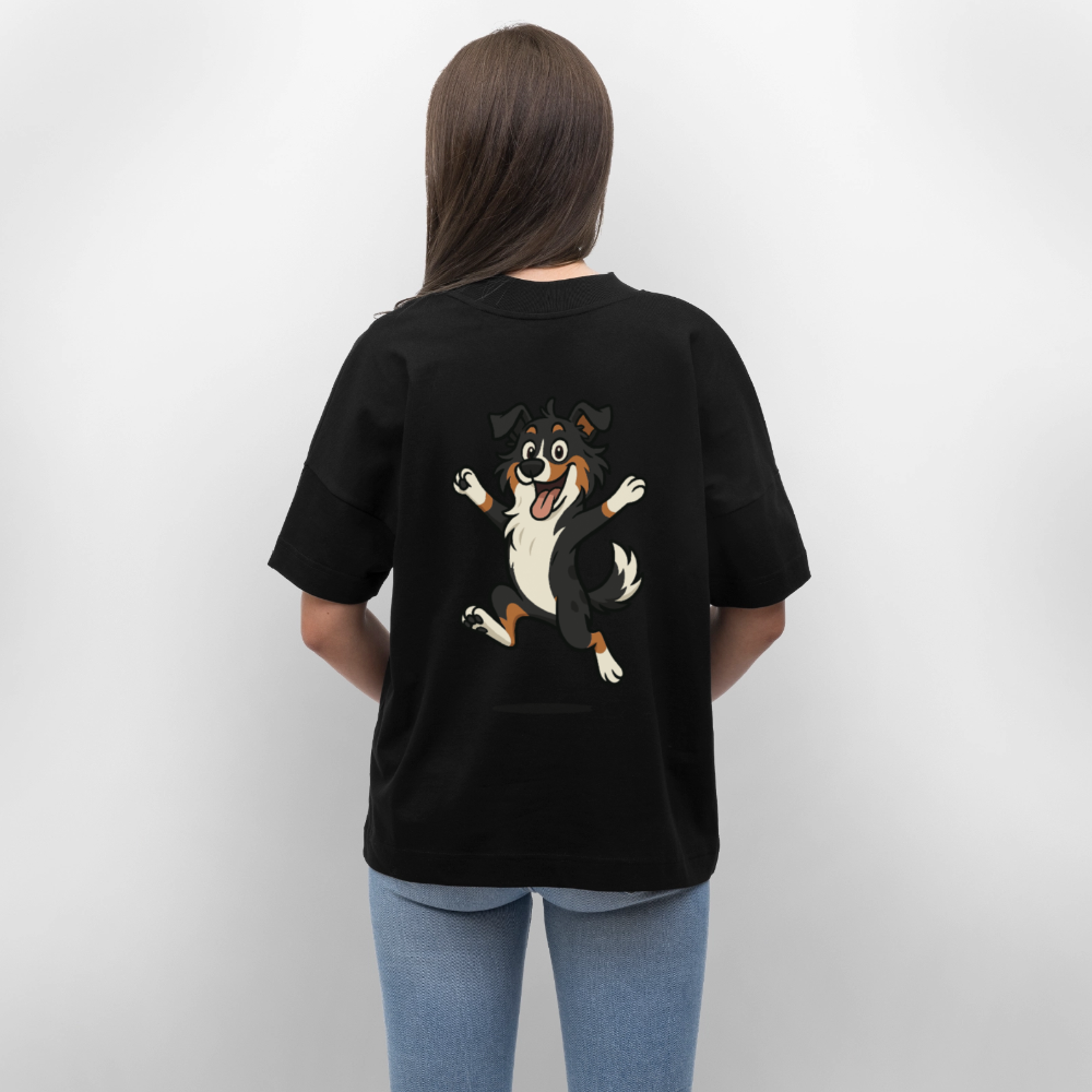 Australian Shepherd Oversized Cartoon hüpfend – Fröhliches Hunde Motiv voller Freude und Energie für Hundeliebhaber und Geschenkideen - Schwarz