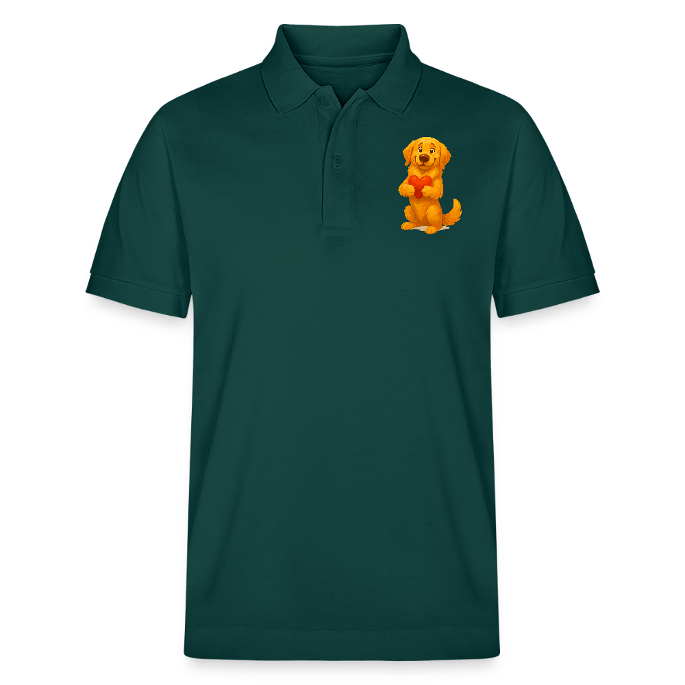Golden Retriever Poloshirt mit Herz – süßer Cartoon Hund, liebevolles Motiv für Hundeliebhaber, Valentinstag oder besondere Geschenkideen - Glasiertes Grün