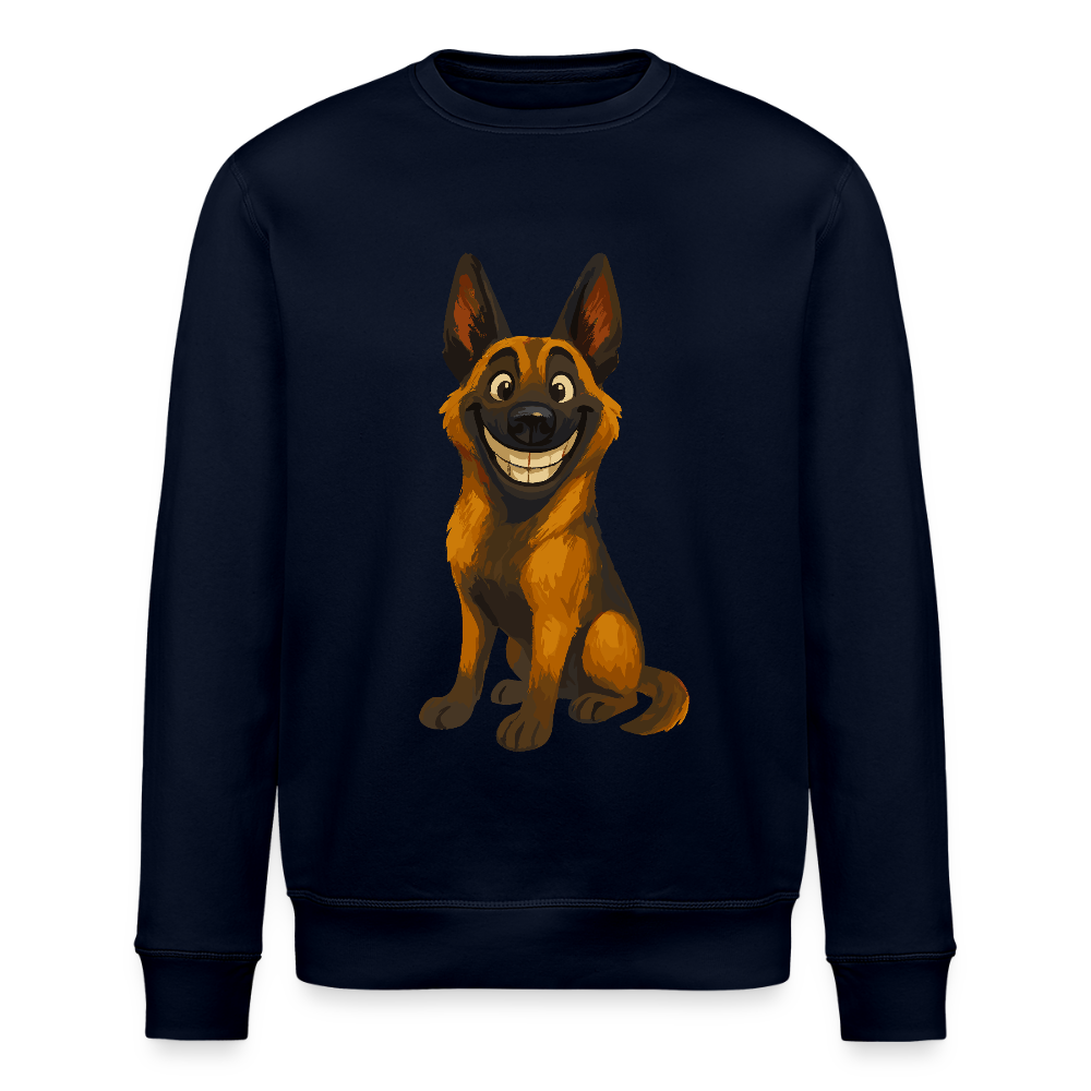 Malinois Sweatshirt Grinsender Cartoon – lustiger Belgischer Schäferhund im gemalten Stil als humorvolles Hunde Motiv für Hundeliebhaber - Navy