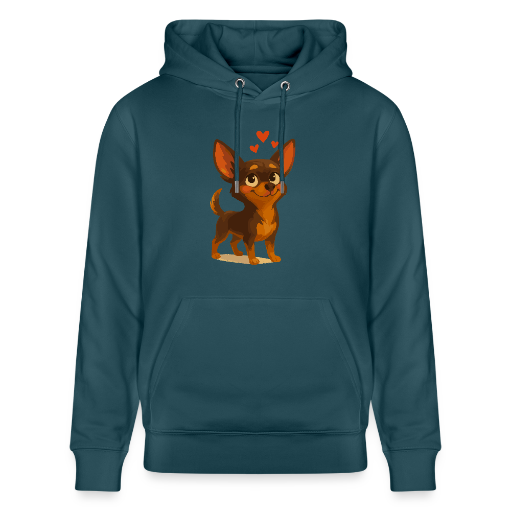 Verliebter Chihuahua Hoodie Cartoon Hund mit Herzen – süßes romantisches Tiermotiv, Geschenkidee für Valentinstag und Hundefans - Dunkles Petrol
