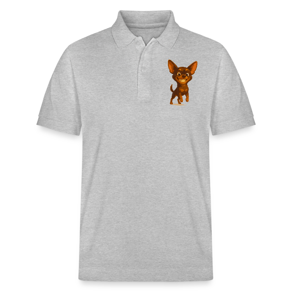 Grinsender Chihuahua Poloshirt Cartoon Hund – witziges Tiermotiv mit großem Lächeln, Geschenkidee für Hundefans und Tierfreunde - Grau meliert