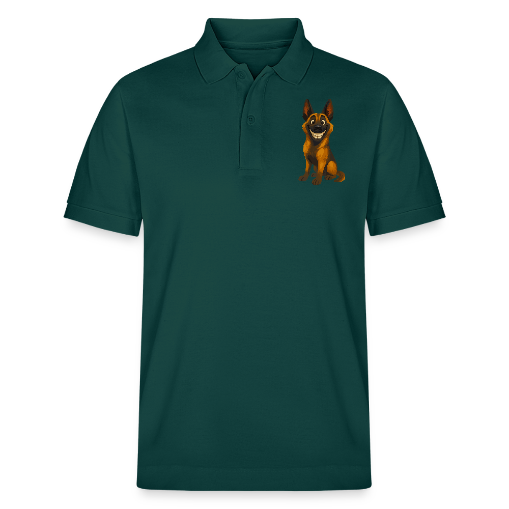 Malinois Poloshirt Grinsender Cartoon – lustiger Belgischer Schäferhund im gemalten Stil als humorvolles Hunde Motiv für Hundeliebhaber - Glasiertes Grün