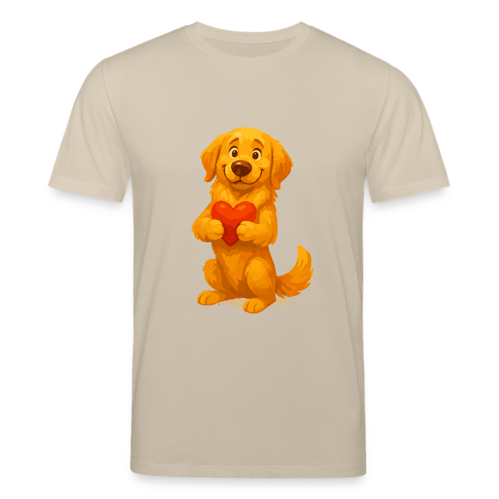 Golden Retriever T-Shirt mit Herz – süßer Cartoon Hund, liebevolles Motiv für Hundeliebhaber, Valentinstag oder besondere Geschenkideen - Beige