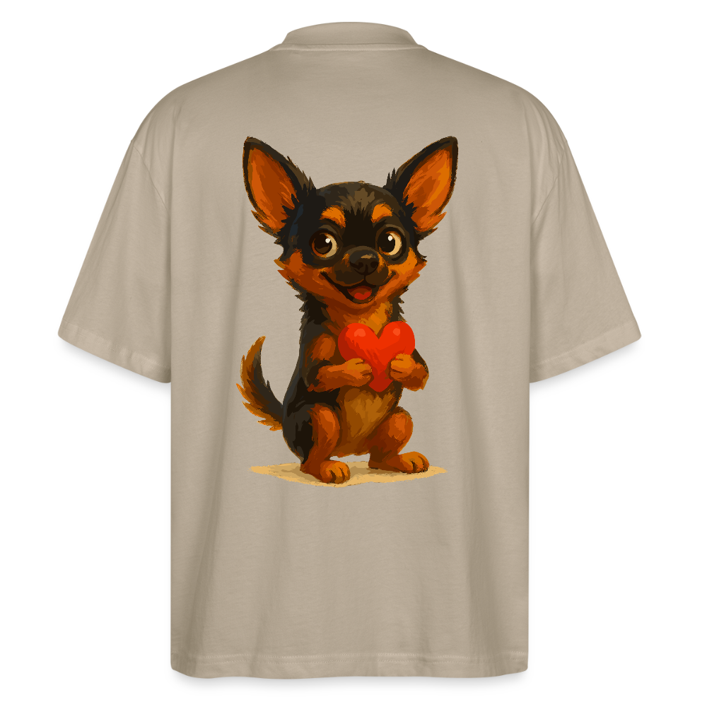 Chihuahua Oversized Cartoon Hund mit Herz – süßes Tiermotiv, Geschenkidee für Hundefans, Valentinstag und romantische Anlässe - Steingrau