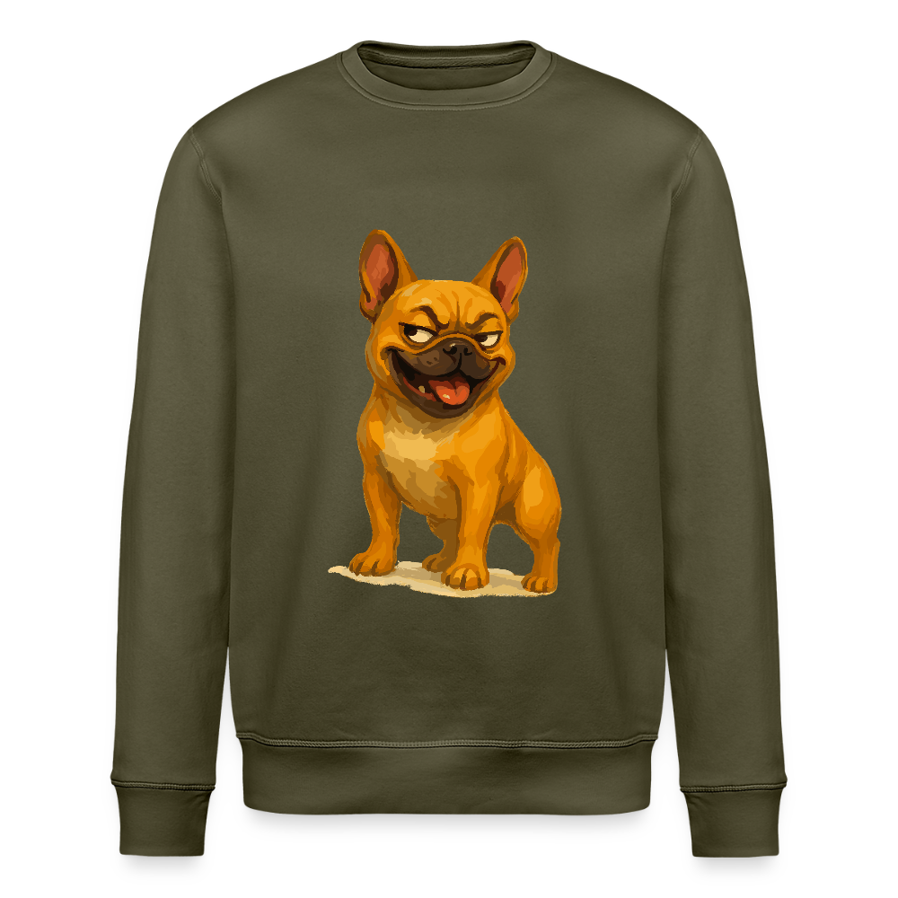 Französische Bulldogge Sweatshirt - Frecher Cartoon mit verschmitztem Grinsen – Humorvolles Hunde Motiv für Tierfreunde und Geschenkideen - Khaki