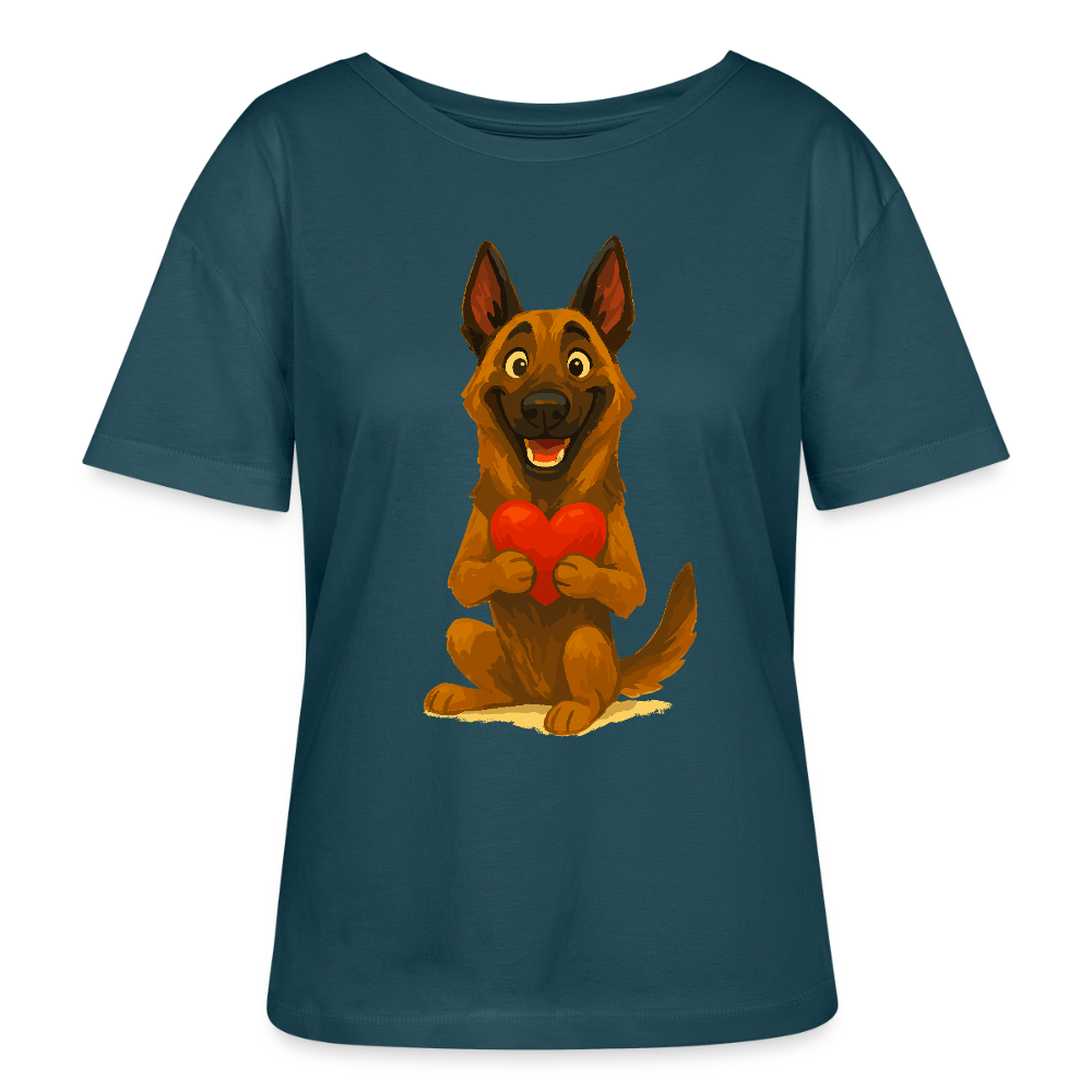 Malinois Shirt mit Herz Cartoon – liebevoller Belgischer Schäferhund als Hunde Motiv für Hundeliebhaber und Geschenkideen - Dunkles Petrol