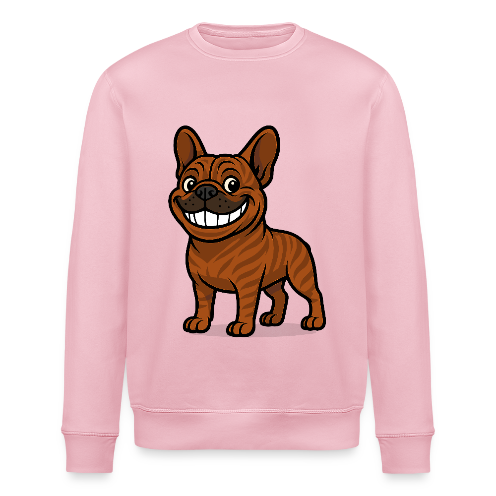 Französische Bulldogge Sweatshirt - Cartoon mit breitem Grinsen – Lustiges Hunde Motiv für Humor-Fans, Tierfreunde und Geschenkideen - Hellrosa