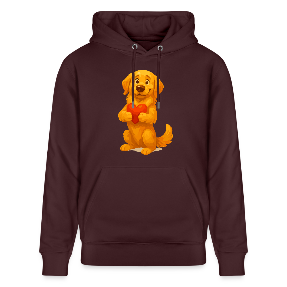 Golden Retriever Hoodie mit Herz – süßer Cartoon Hund, liebevolles Motiv für Hundeliebhaber, Valentinstag oder besondere Geschenkideen - Maroon