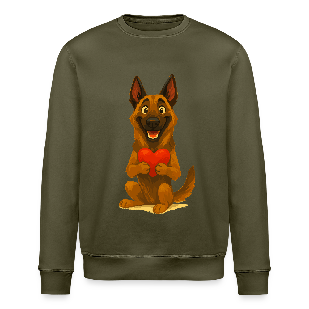 Malinois Sweatshirt mit Herz Cartoon – liebevoller Belgischer Schäferhund als Hunde Motiv für Hundeliebhaber und Geschenkideen - Khaki