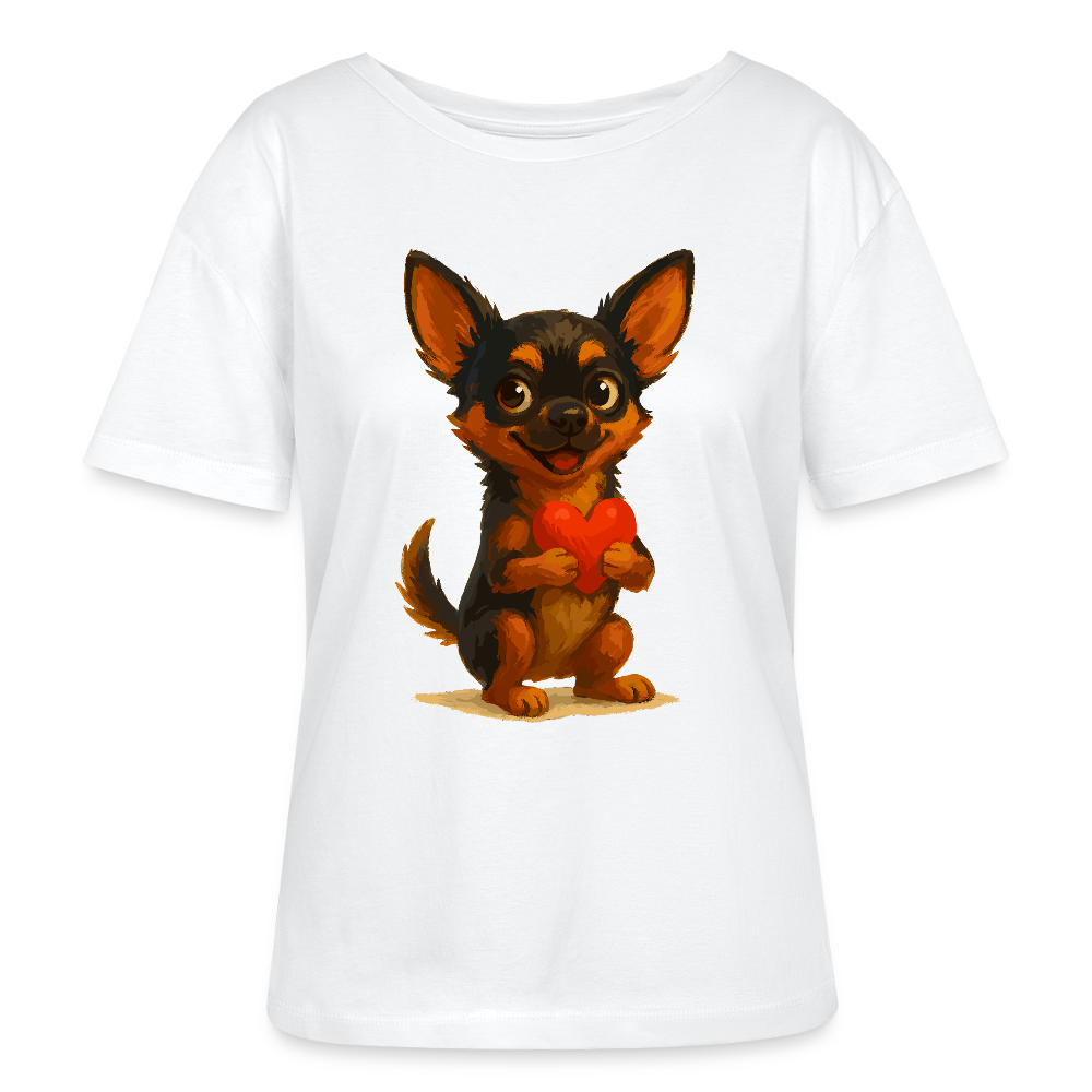Chihuahua Shirt Cartoon Hund mit Herz – süßes Tiermotiv, Geschenkidee für Hundefans, Valentinstag und romantische Anlässe - Weiß