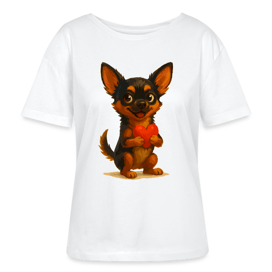 Chihuahua Shirt Cartoon Hund mit Herz – süßes Tiermotiv, Geschenkidee für Hundefans, Valentinstag und romantische Anlässe - Weiß