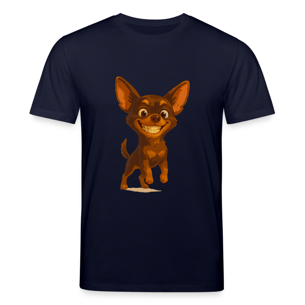 Grinsender Chihuahua T-Shirt Cartoon Hund – witziges Tiermotiv mit großem Lächeln, Geschenkidee für Hundefans und Tierfreunde - Navy