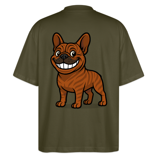 Französische Bulldogge Oversized - Cartoon mit breitem Grinsen – Lustiges Hunde Motiv für Humor-Fans, Tierfreunde und Geschenkideen - Khaki