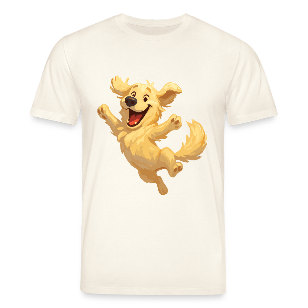 Golden Retriever T-Shirt Springender Cartoon – fröhliches Hundemotiv, perfektes Geschenk für Hundeliebhaber und Tierfreunde - Naturweiß