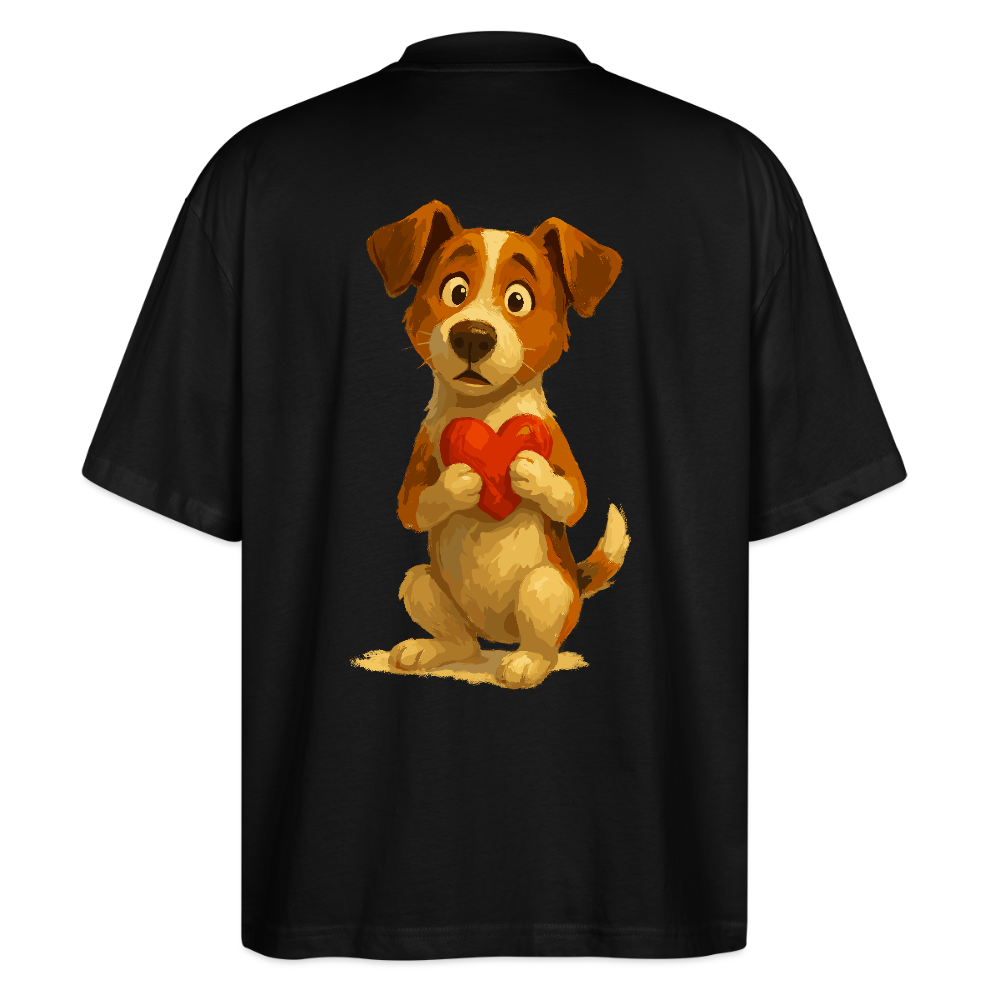 Jack Russell Terrier Oversized mit Herz – süßes Cartoon Motiv, liebevoller Hund, Geschenkidee für Valentinstag und Hundeliebhaber - Schwarz