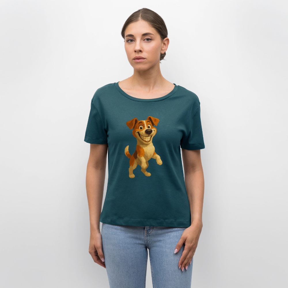 Jack Russell Terrier Shirt breit grinsend – süßer Cartoon Hund, lustiges Motiv für Hundeliebhaber & Geschenkidee für Tierfreunde - Dunkles Petrol