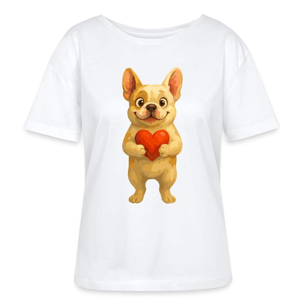 Französische Bulldogge Shirt mit Herz Cartoon – Liebevolles Hunde Motiv für Valentinstag, Freundschaft und Geschenkideen - Weiß