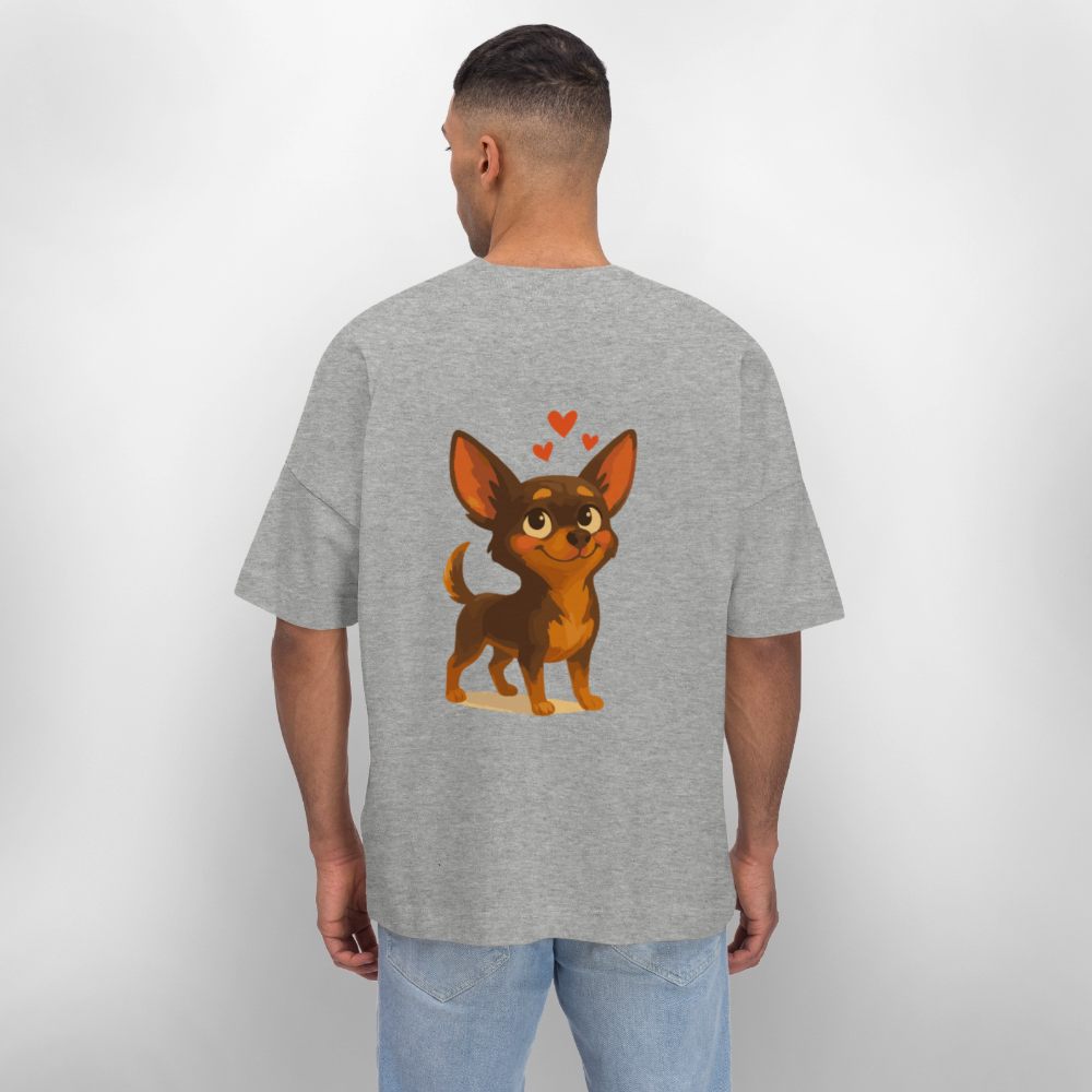 Verliebter Chihuahua Oversized Cartoon Hund mit Herzen – süßes romantisches Tiermotiv, Geschenkidee für Valentinstag und Hundefans - Grau meliert