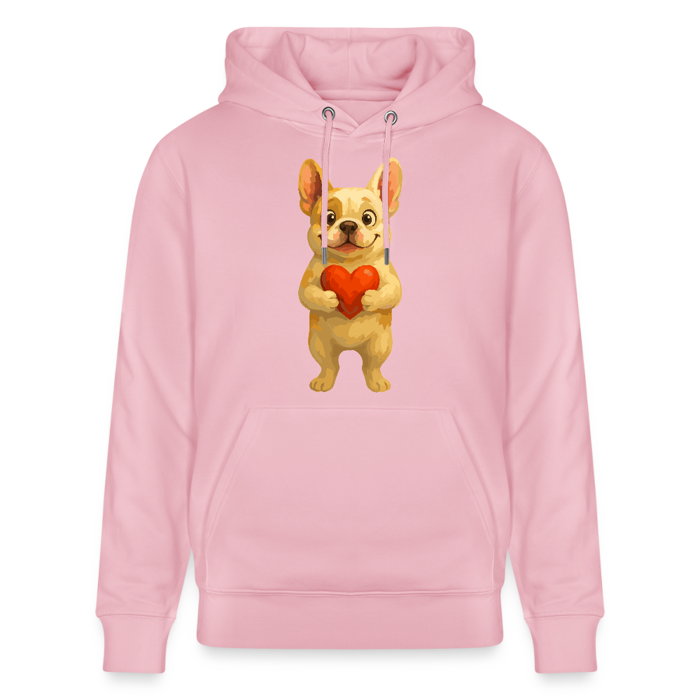 Französische Bulldogge Hoodie mit Herz Cartoon – Liebevolles Hunde Motiv für Valentinstag, Freundschaft und Geschenkideen - Hellrosa