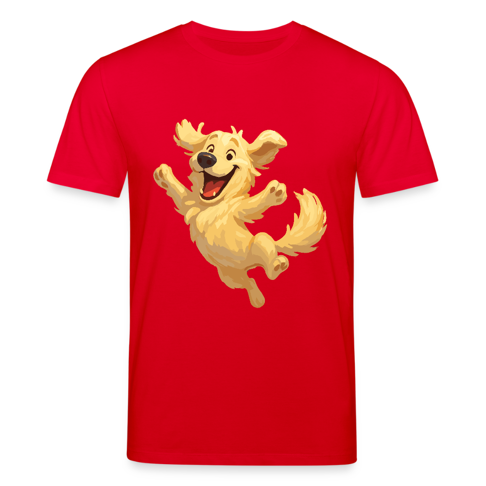 Golden Retriever T-Shirt Springender Cartoon – fröhliches Hundemotiv, perfektes Geschenk für Hundeliebhaber und Tierfreunde - Rot