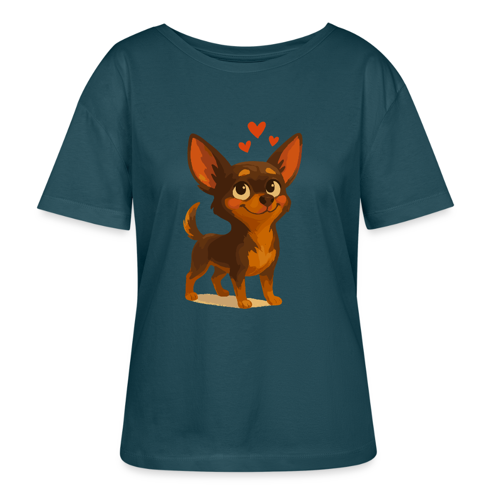 Verliebter Chihuahua Shirt Cartoon Hund mit Herzen – süßes romantisches Tiermotiv, Geschenkidee für Valentinstag und Hundefans - Dunkles Petrol