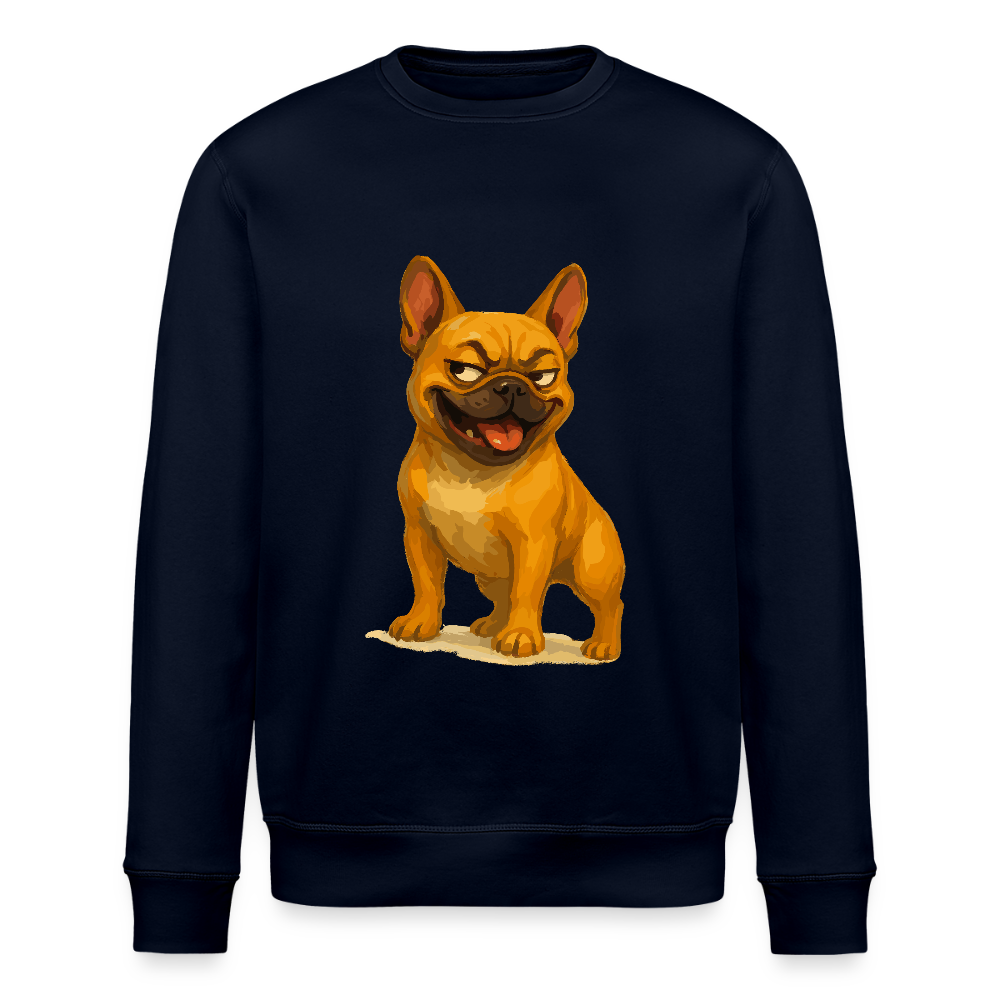 Französische Bulldogge Sweatshirt - Frecher Cartoon mit verschmitztem Grinsen – Humorvolles Hunde Motiv für Tierfreunde und Geschenkideen - Navy