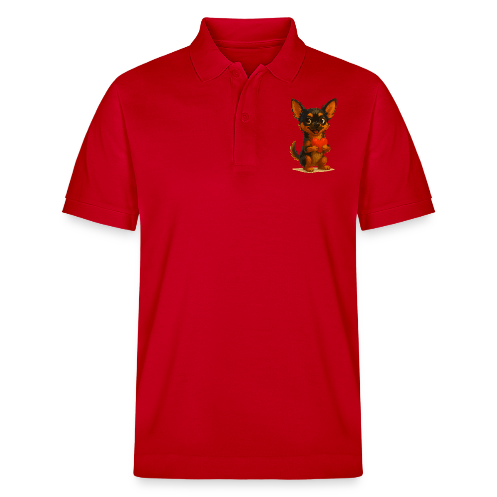 Chihuahua Poloshirt Cartoon Hund mit Herz – süßes Tiermotiv, Geschenkidee für Hundefans, Valentinstag und romantische Anlässe - Rot