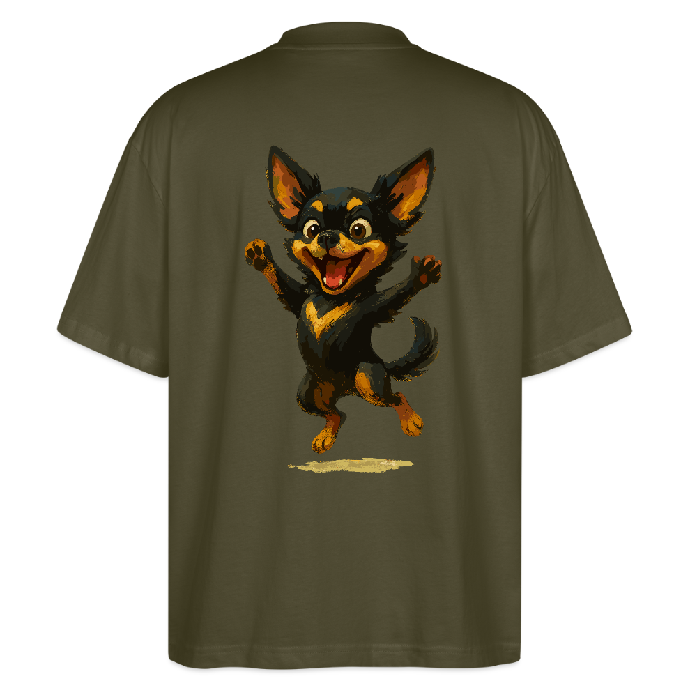 Fröhlicher Chihuahua Cartoon Hund – hüpfendes Tiermotiv voller Lebensfreude, witzige Geschenkidee für Hundefans und Tierfreunde - Khaki