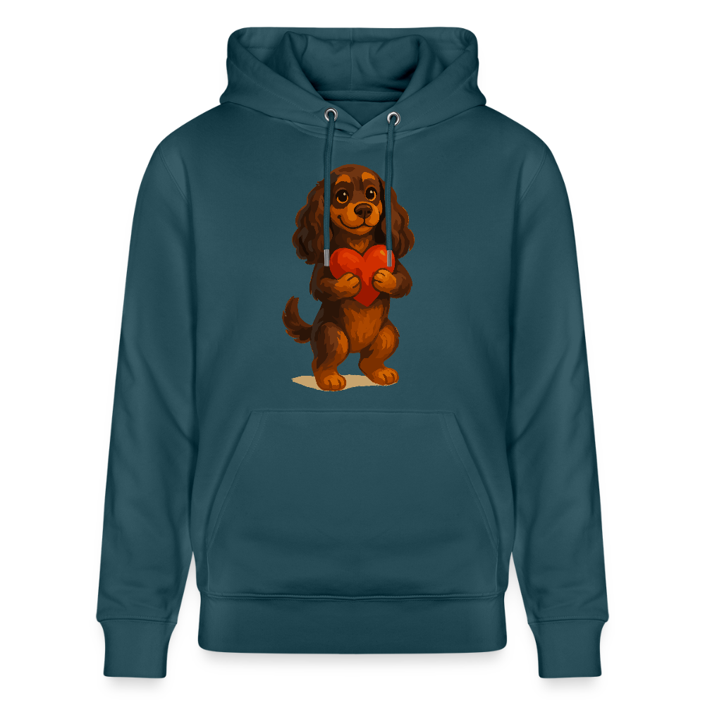 Cocker Spaniel Hoodie mit Herz – Süßer Cartoon Hund, perfektes Motiv für Valentinstag und Hundeliebhaber - Dunkles Petrol