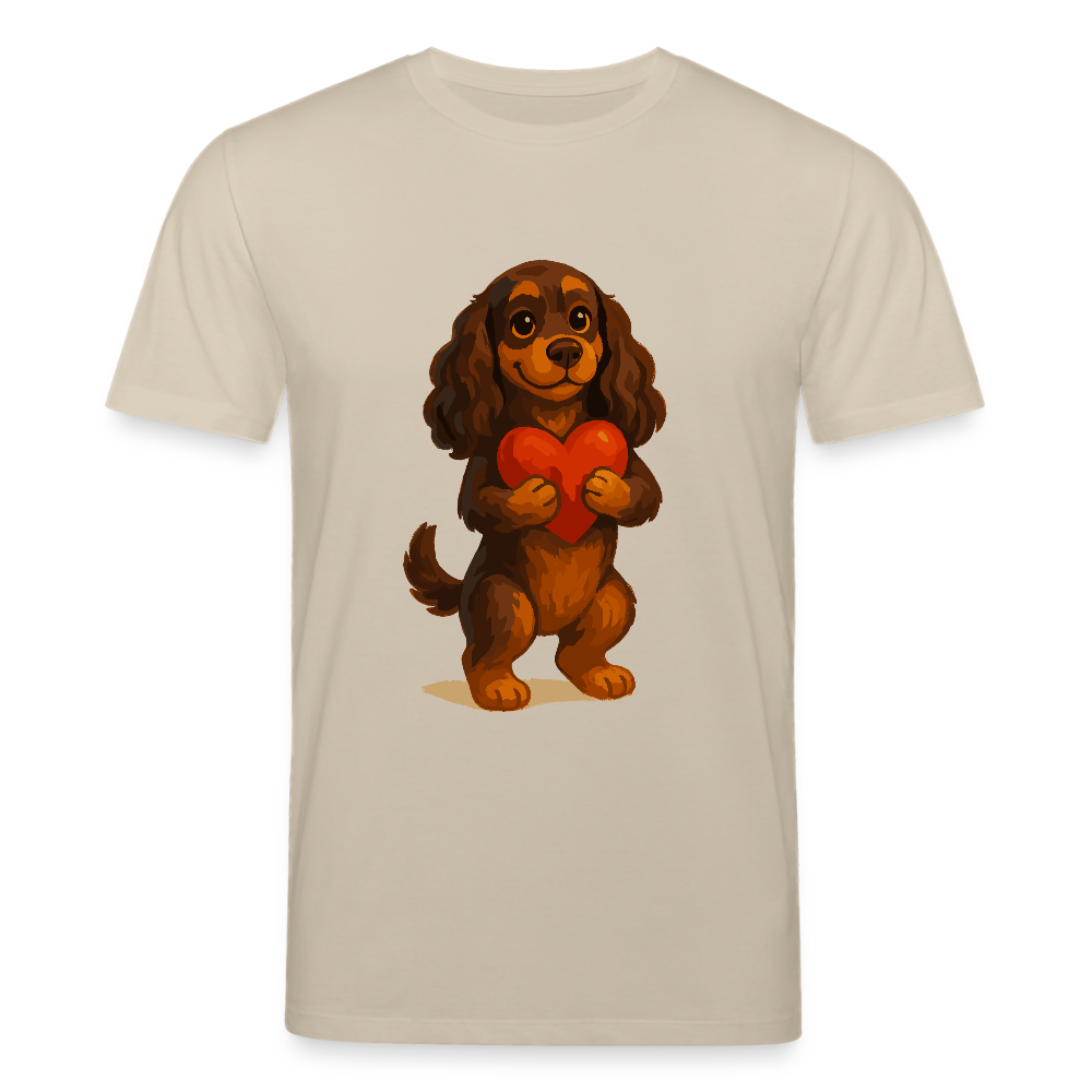 Cocker Spaniel T-Shirt mit Herz – Süßer Cartoon Hund, perfektes Motiv für Valentinstag und Hundeliebhaber - Beige