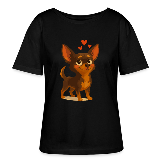 Verliebter Chihuahua Shirt Cartoon Hund mit Herzen – süßes romantisches Tiermotiv, Geschenkidee für Valentinstag und Hundefans - Schwarz