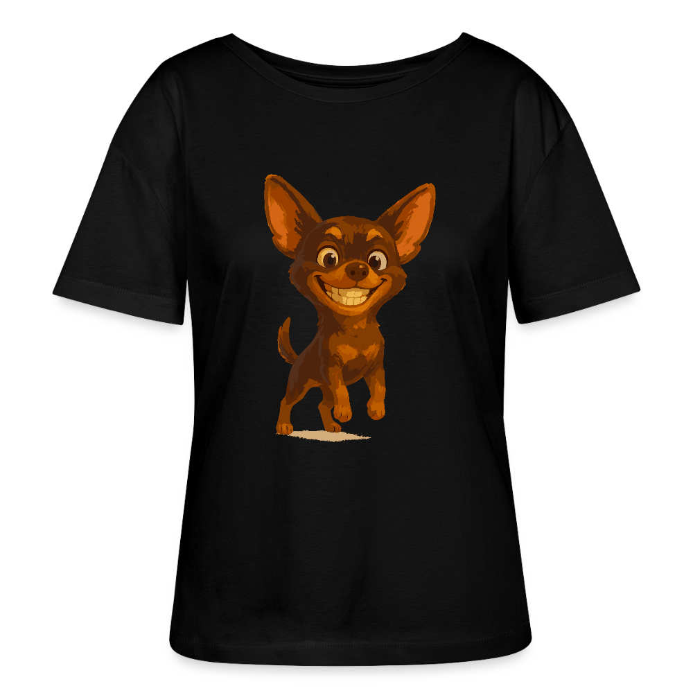 Grinsender Chihuahua Shirt Cartoon Hund – witziges Tiermotiv mit großem Lächeln, Geschenkidee für Hundefans und Tierfreunde - Schwarz
