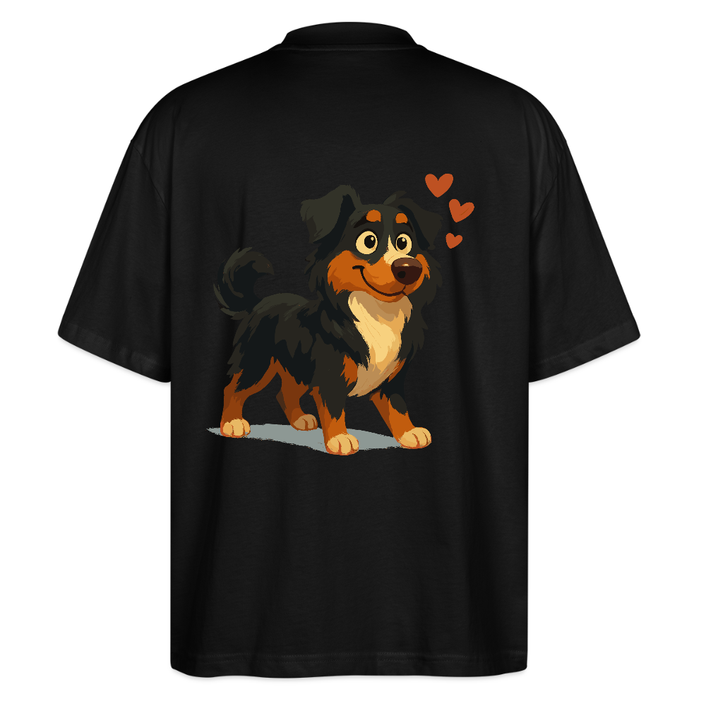 Australian Shepherd Oversized Verliebter Cartoon mit roten Herzen – Liebevolles Hunde Motiv für Valentinstag, Freundschaft und Geschenkideen - Schwarz