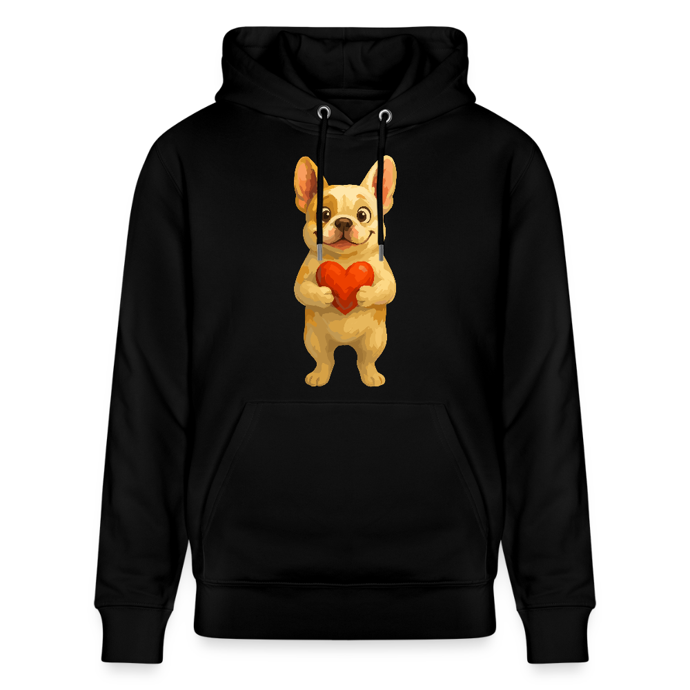 Französische Bulldogge Hoodie mit Herz Cartoon – Liebevolles Hunde Motiv für Valentinstag, Freundschaft und Geschenkideen - Schwarz