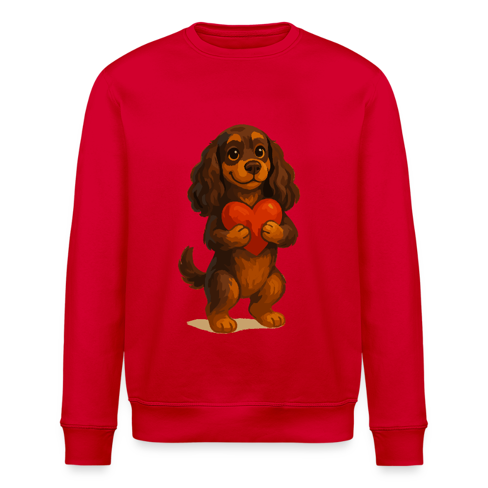 Cocker Spaniel Sweatshirt mit Herz – Süßer Cartoon Hund, perfektes Motiv für Valentinstag und Hundeliebhaber - Rot