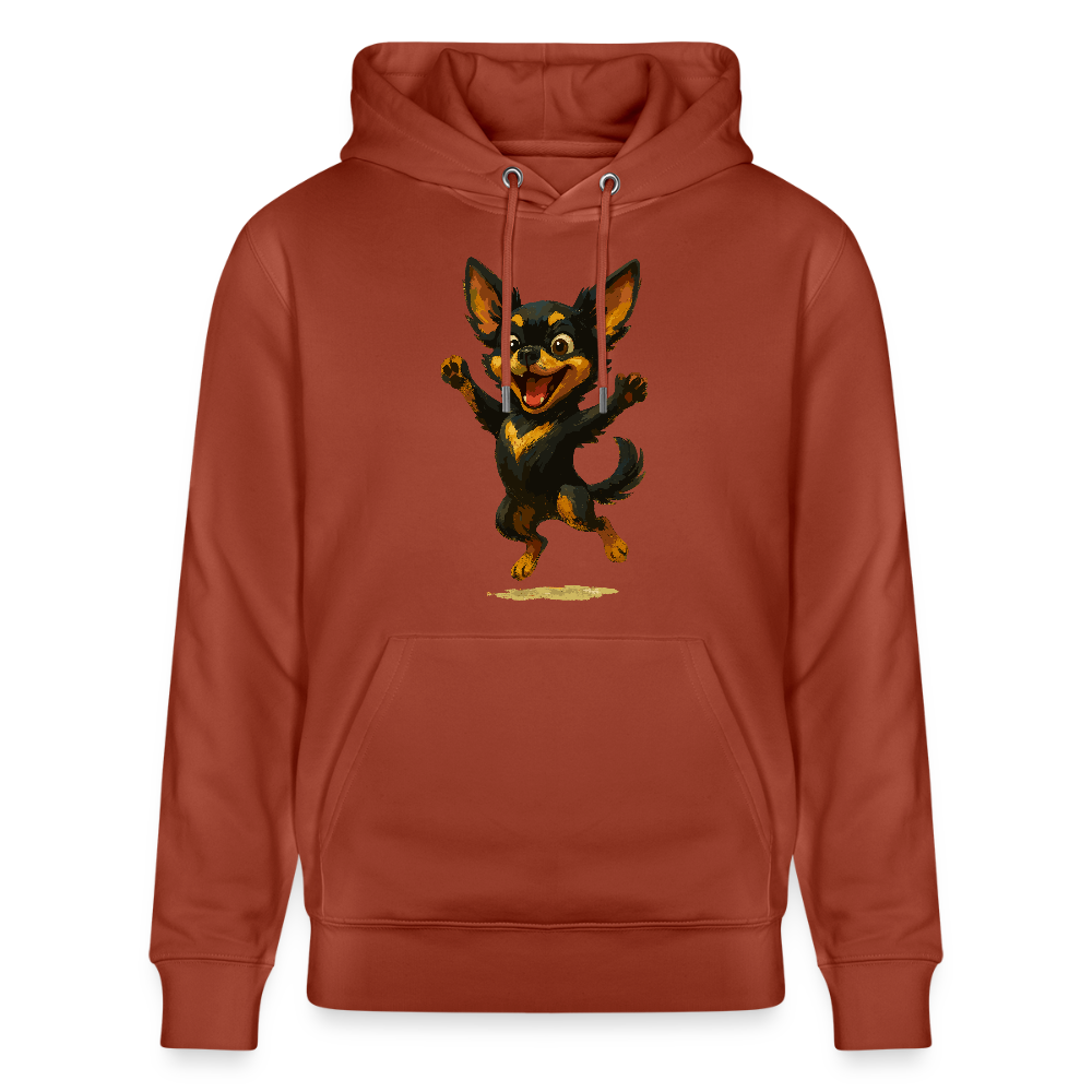 Fröhlicher Chihuahua Cartoon Hund – hüpfendes Tiermotiv voller Lebensfreude, witzige Geschenkidee für Hundefans und Tierfreunde - Terrakotta