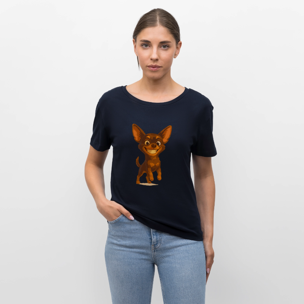 Grinsender Chihuahua Shirt Cartoon Hund – witziges Tiermotiv mit großem Lächeln, Geschenkidee für Hundefans und Tierfreunde - Navy