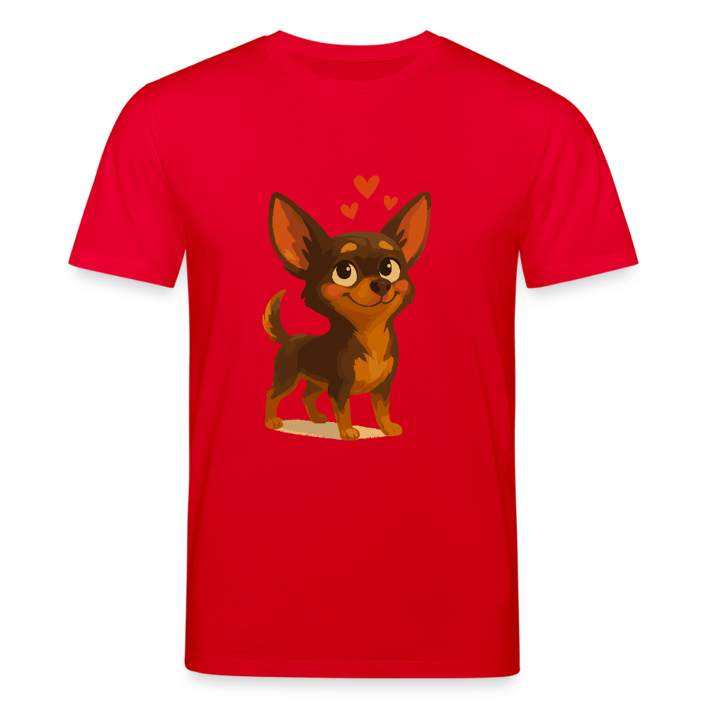 Verliebter Chihuahua T-Shirt Cartoon Hund mit Herzen – süßes romantisches Tiermotiv, Geschenkidee für Valentinstag und Hundefans - Rot
