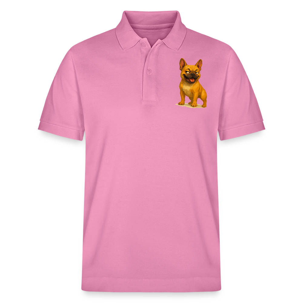 Französische Bulldogge Poloshirt - Frecher Cartoon mit verschmitztem Grinsen – Humorvolles Hunde Motiv für Tierfreunde und Geschenkideen - Blasenrosa