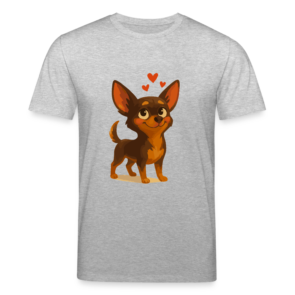 Verliebter Chihuahua T-Shirt Cartoon Hund mit Herzen – süßes romantisches Tiermotiv, Geschenkidee für Valentinstag und Hundefans - Grau meliert