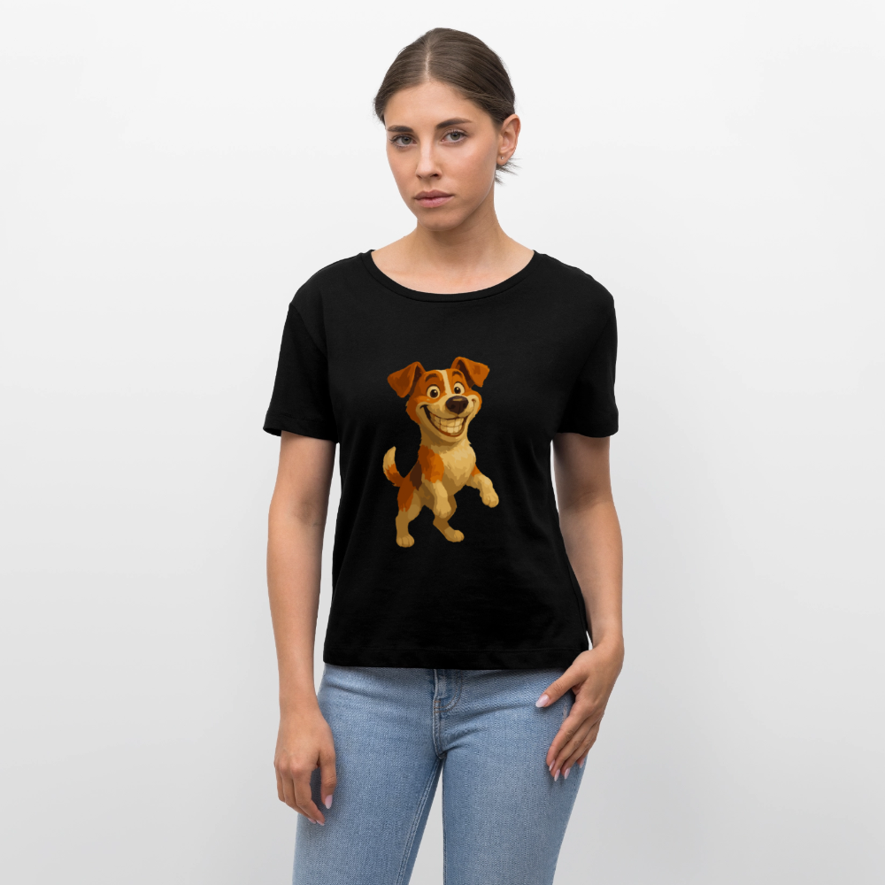 Jack Russell Terrier Shirt breit grinsend – süßer Cartoon Hund, lustiges Motiv für Hundeliebhaber & Geschenkidee für Tierfreunde - Schwarz
