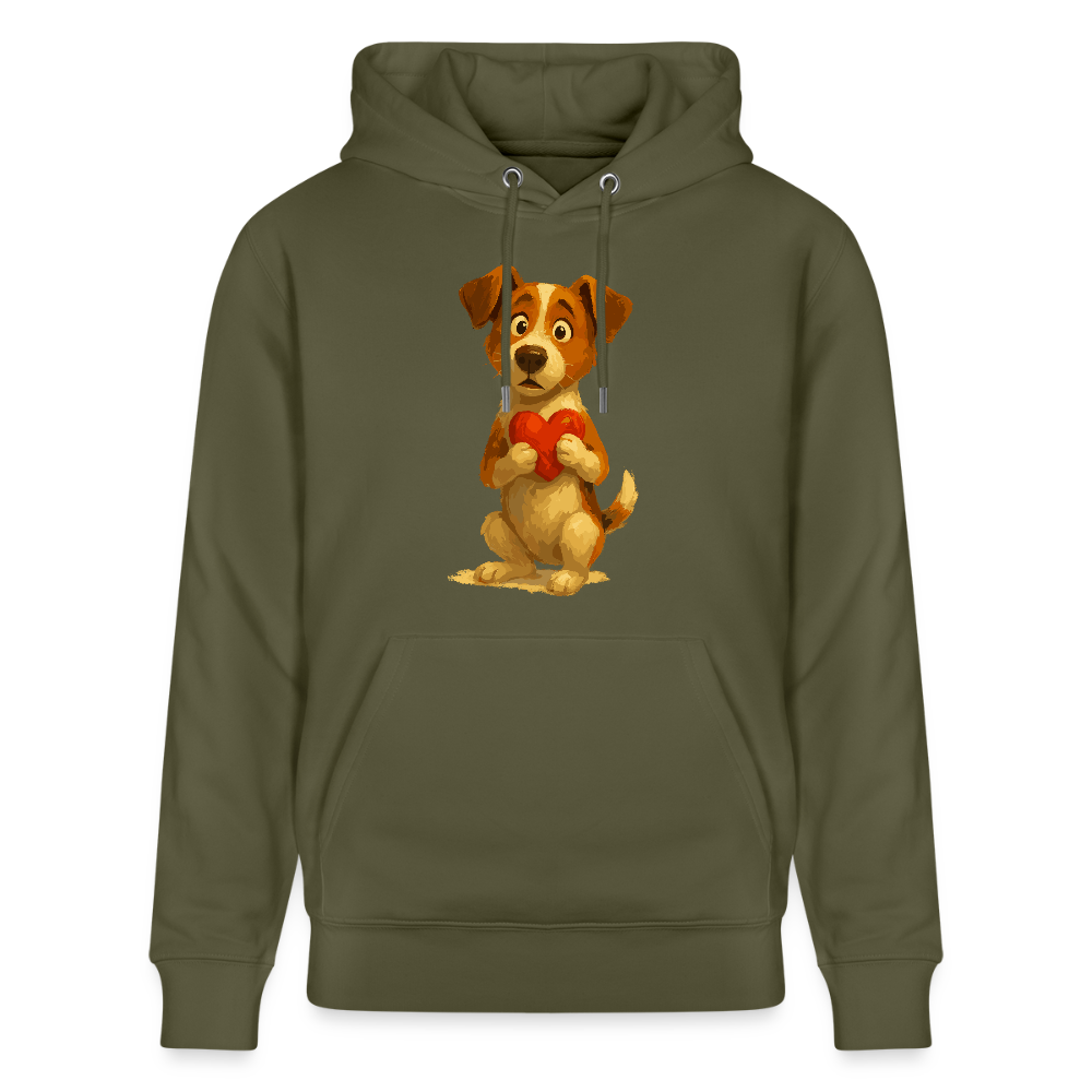Jack Russell Terrier Hoodie mit Herz – süßes Cartoon Motiv, liebevoller Hund, Geschenkidee für Valentinstag und Hundeliebhaber - Khaki Grün
