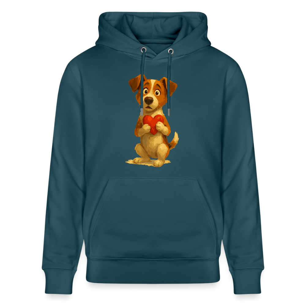 Jack Russell Terrier Hoodie mit Herz – süßes Cartoon Motiv, liebevoller Hund, Geschenkidee für Valentinstag und Hundeliebhaber - Dunkles Petrol