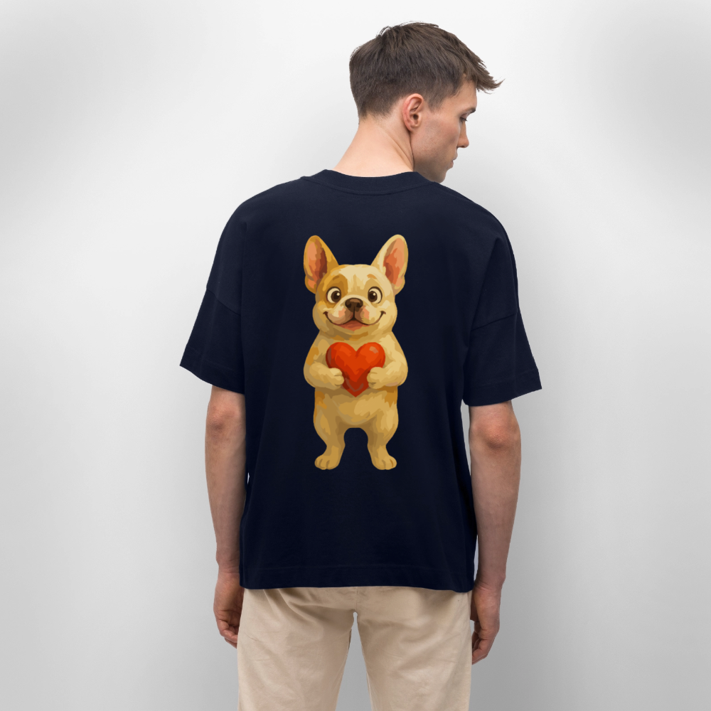 Französische Bulldogge Oversized mit Herz Cartoon – Liebevolles Hunde Motiv für Valentinstag, Freundschaft und Geschenkideen - Navy