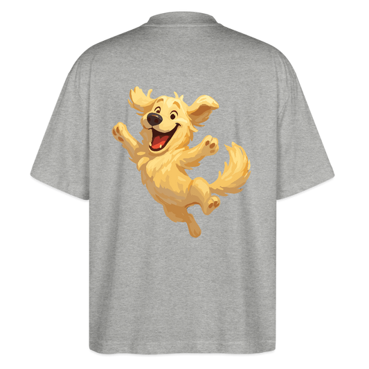 Golden Retriever Oversized Springender Cartoon – fröhliches Hundemotiv, perfektes Geschenk für Hundeliebhaber und Tierfreunde - Grau meliert