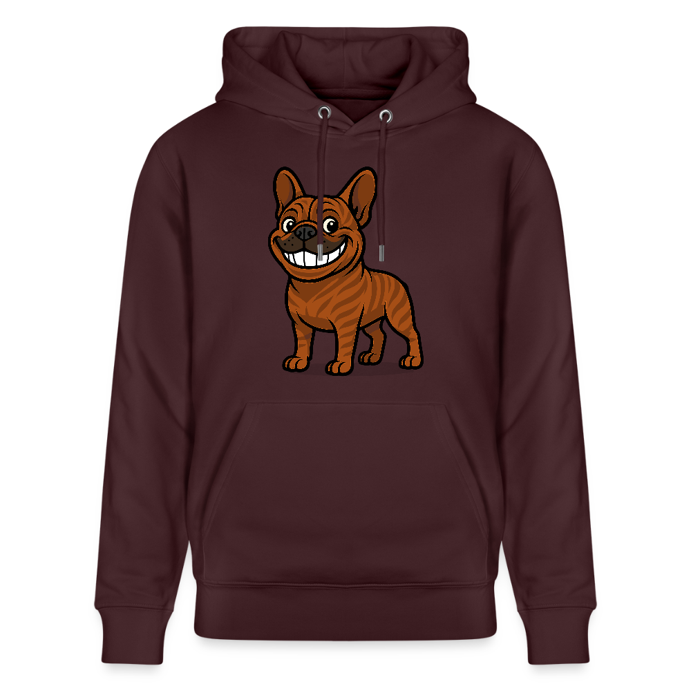 Französische Bulldogge Hoodie - Cartoon mit breitem Grinsen – Lustiges Hunde Motiv für Humor-Fans, Tierfreunde und Geschenkideen - Maroon